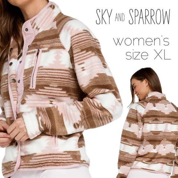 Sky and Sparrow Jackets & Blazers - Sky & Sparrow Pink Native Polar Fleece Jacket G1575